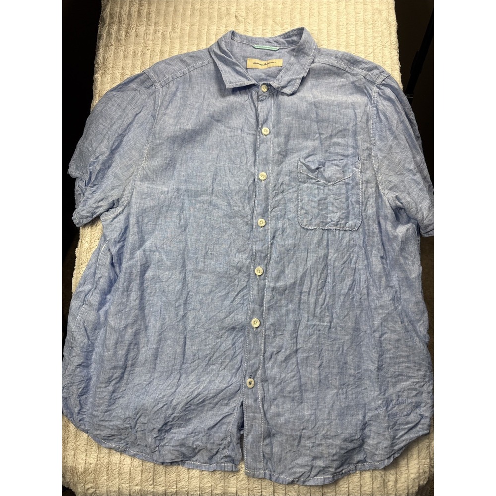 Tommy Bahama 100% Linen S/S Shirt Men XL Blue Button Up Relax Fit Beach Casual